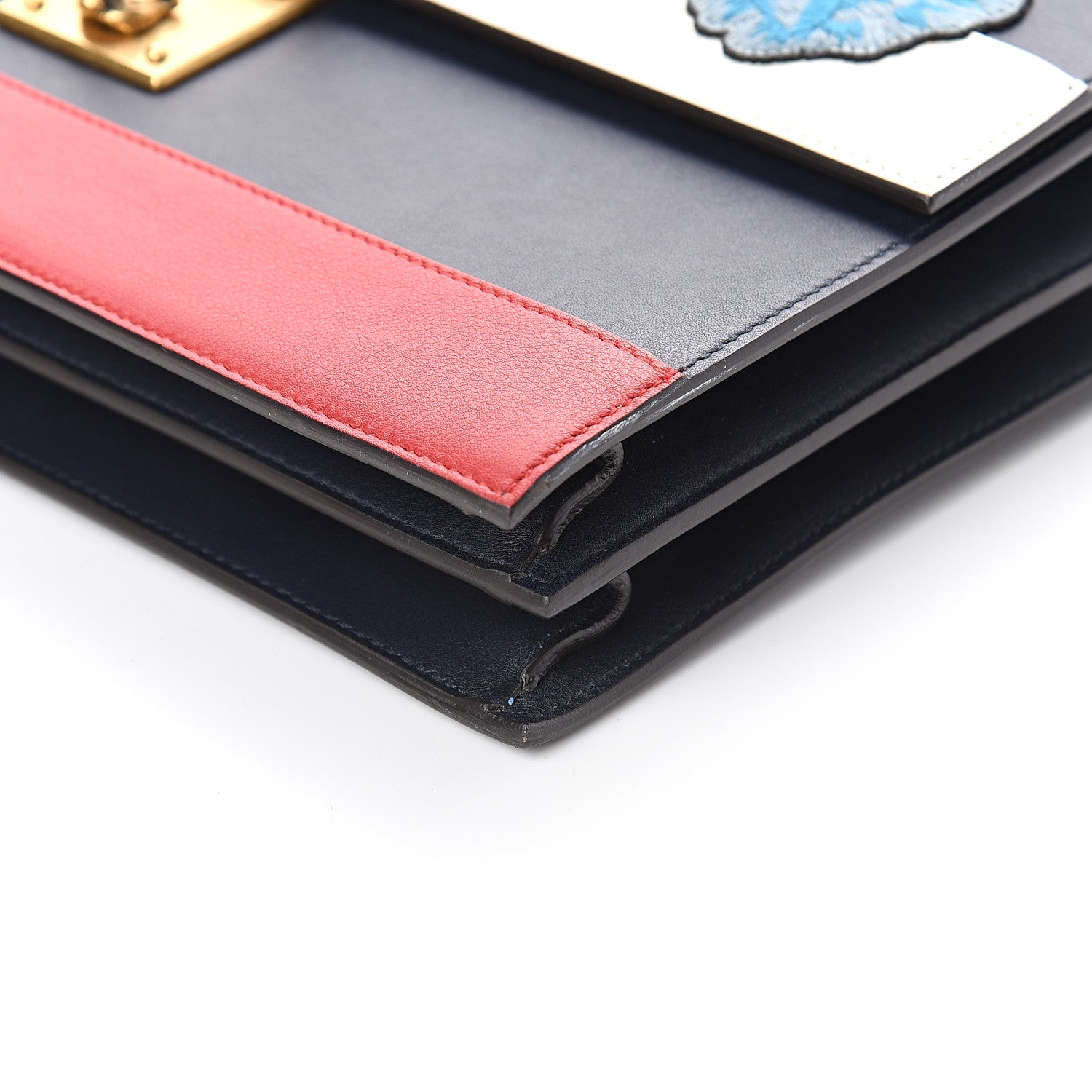Gucci Calfskin Embroidered Riche Stripe Shoulder Bag Blue Red 8 of 8