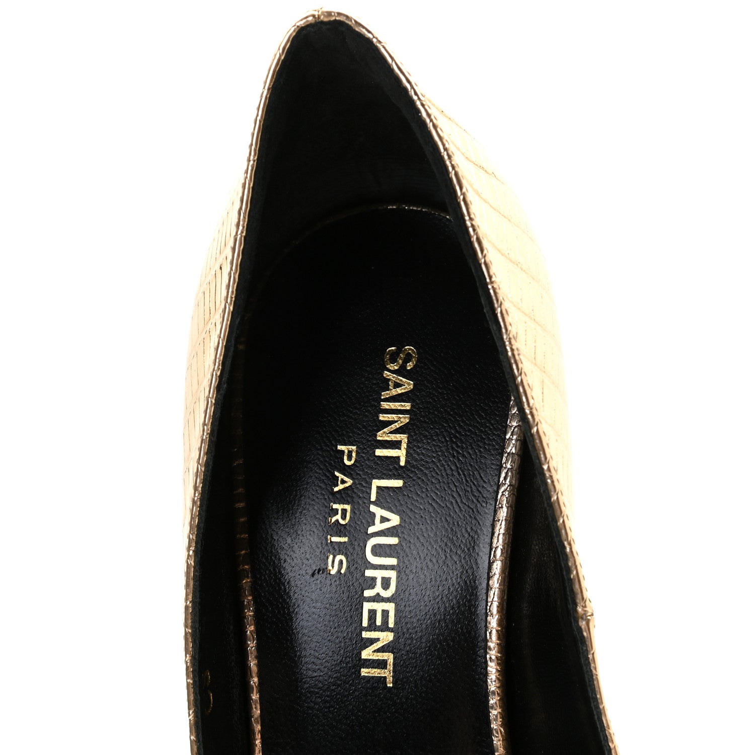 Saint Laurent Metallic Lizard Calfskin Embossed Janis 105 Escarpin Cut Out Pump 35 Pale Gold 12 of 13