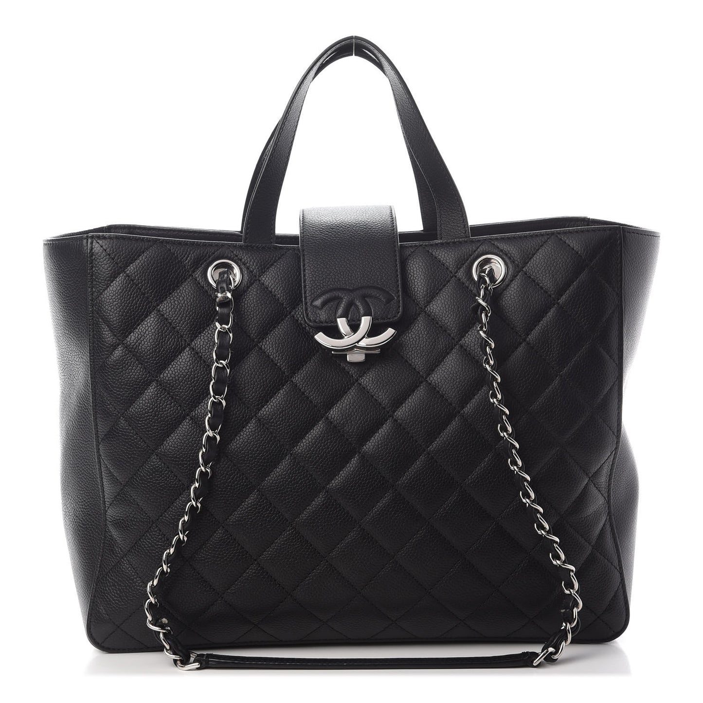 Caviar Quilted Large CC Box Shopping Tote Black