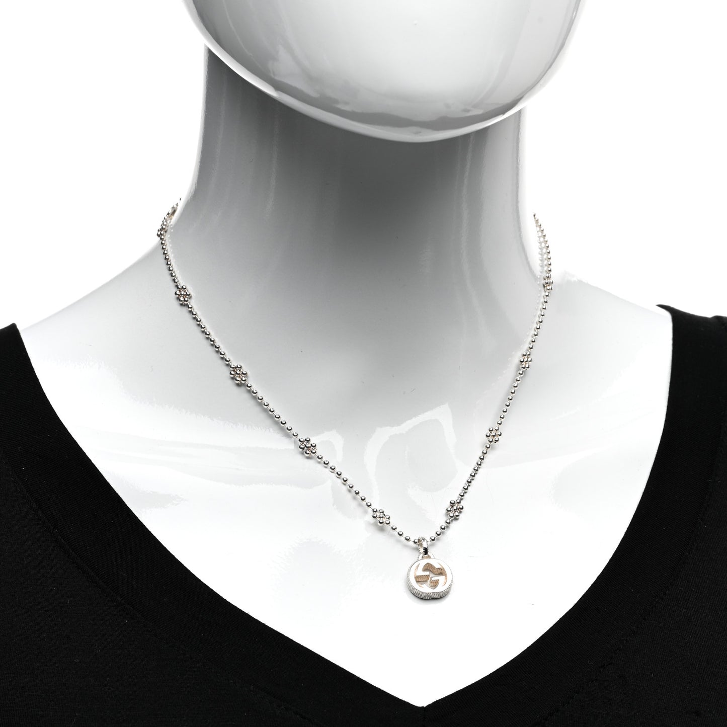 Sterling Silver Interlocking G Beaded Cluster Pendant Necklace