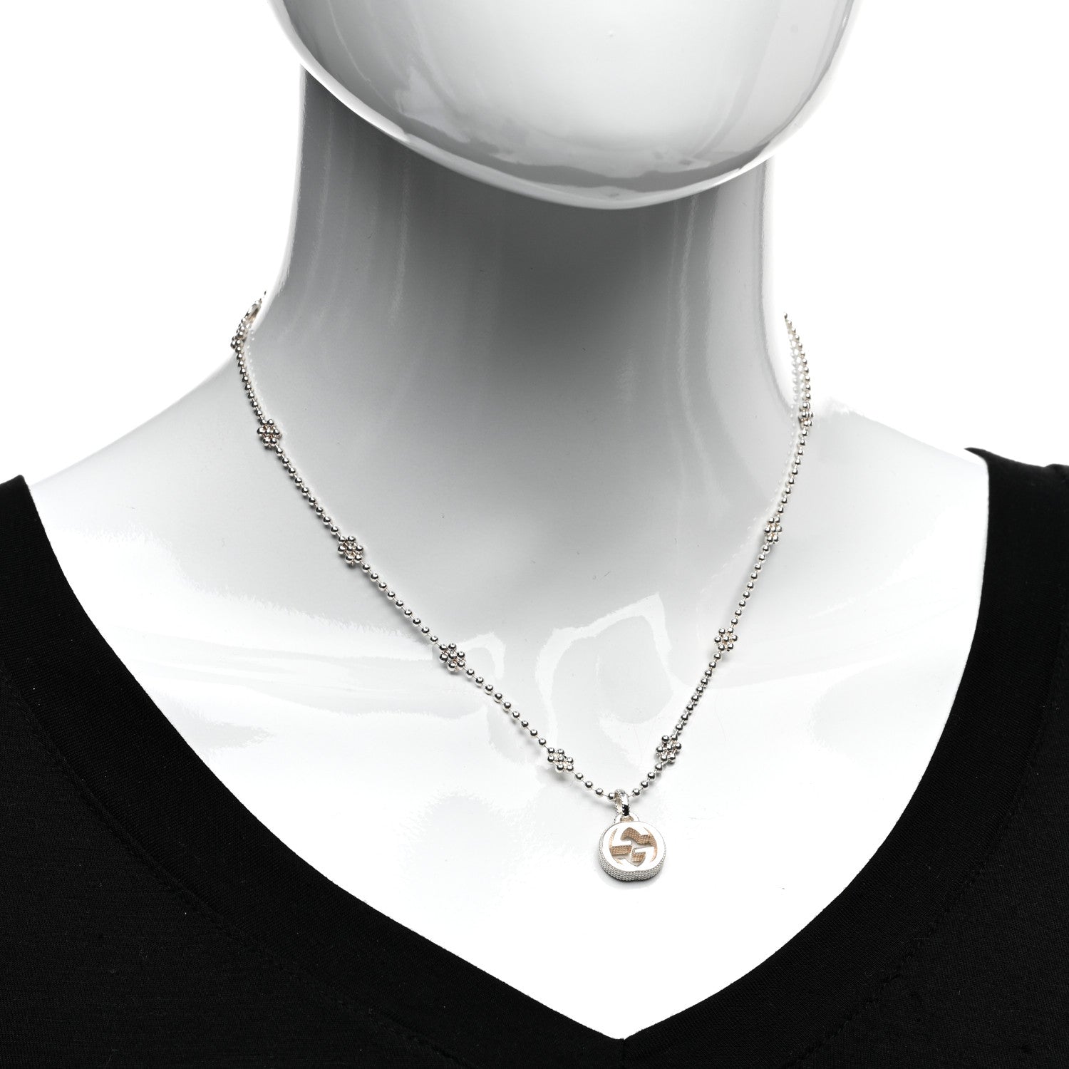 Gucci Sterling Silver Interlocking G Beaded Cluster Pendant Necklace 2 of 4