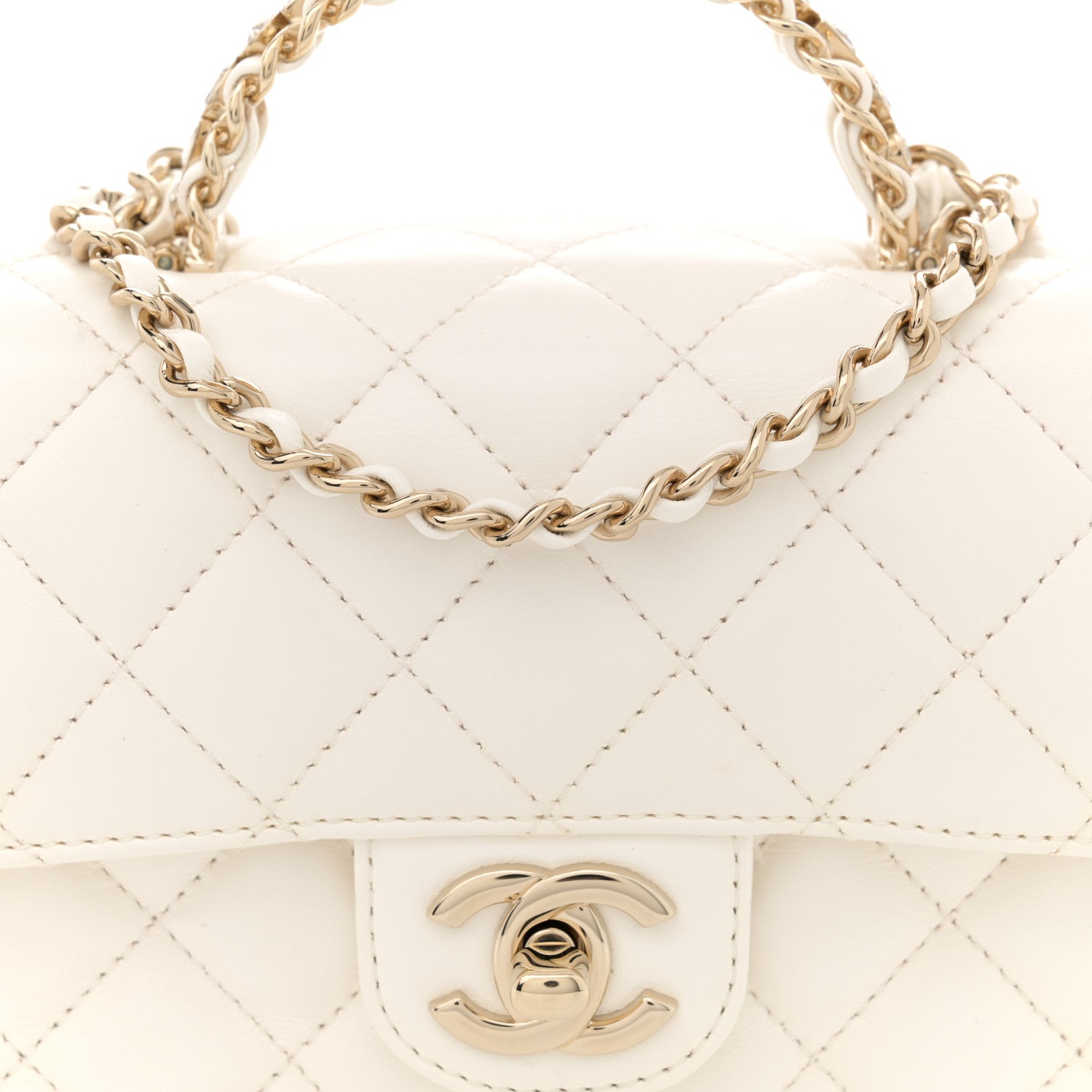 Chanel Lambskin Quilted Mini Crystal Top Handle Rectangular Flap White 8 of 12