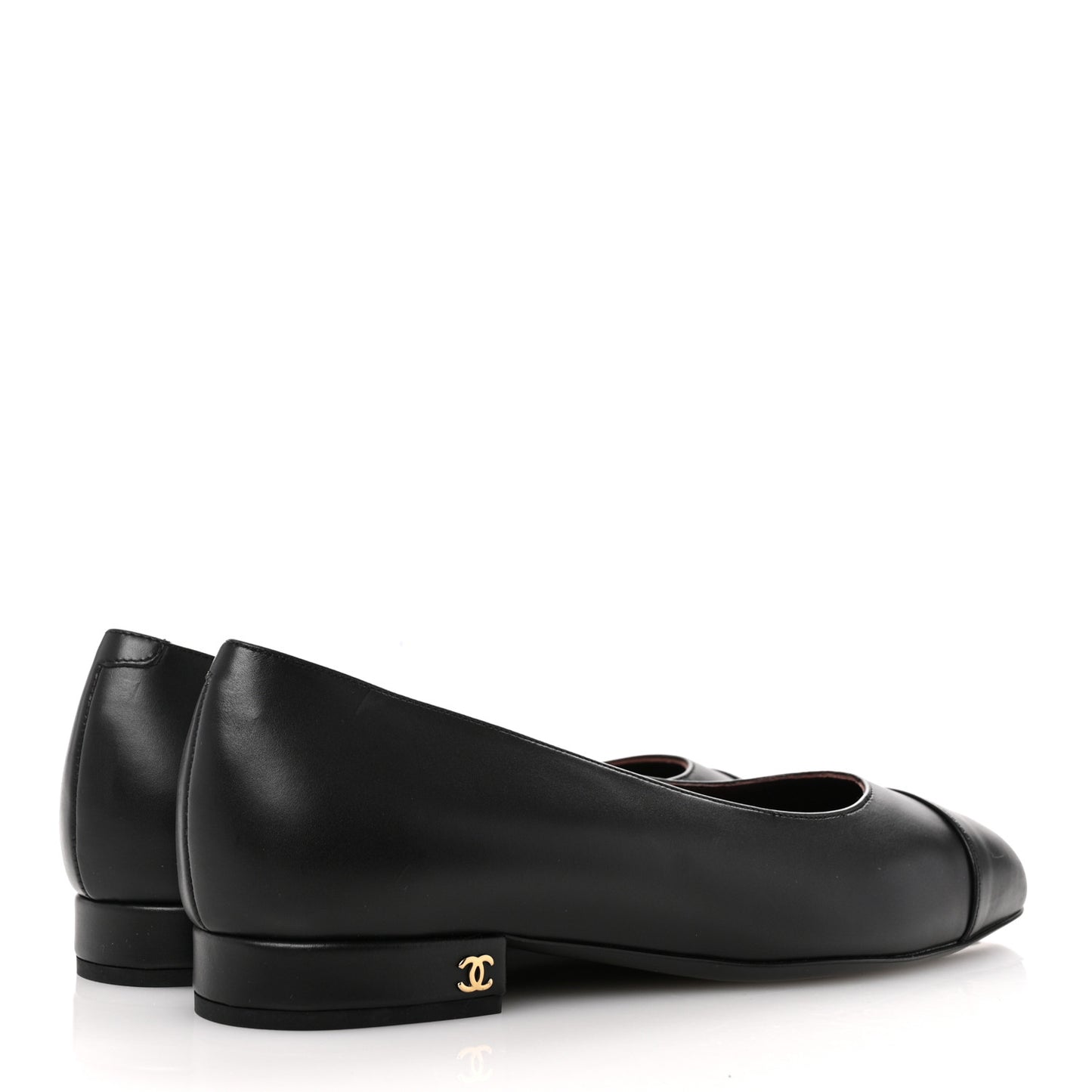 Lambskin Cap Toe CC Uniform Ballerina Flats 38 Black