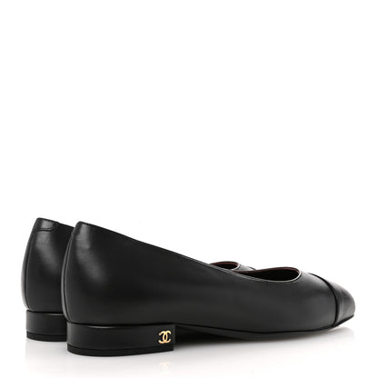 Chanel Lambskin Cap Toe CC Uniform Ballerina Flats 38 Black 5 of 10