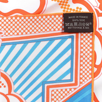 Hermes Silk Pegase Pop Pocket Square Orange Turquoise Jaune 4 of 4