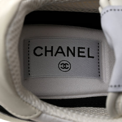 Chanel Suede Fabric Calfskin Womens CC Sneakers 36 White Light Gray 6 of 8