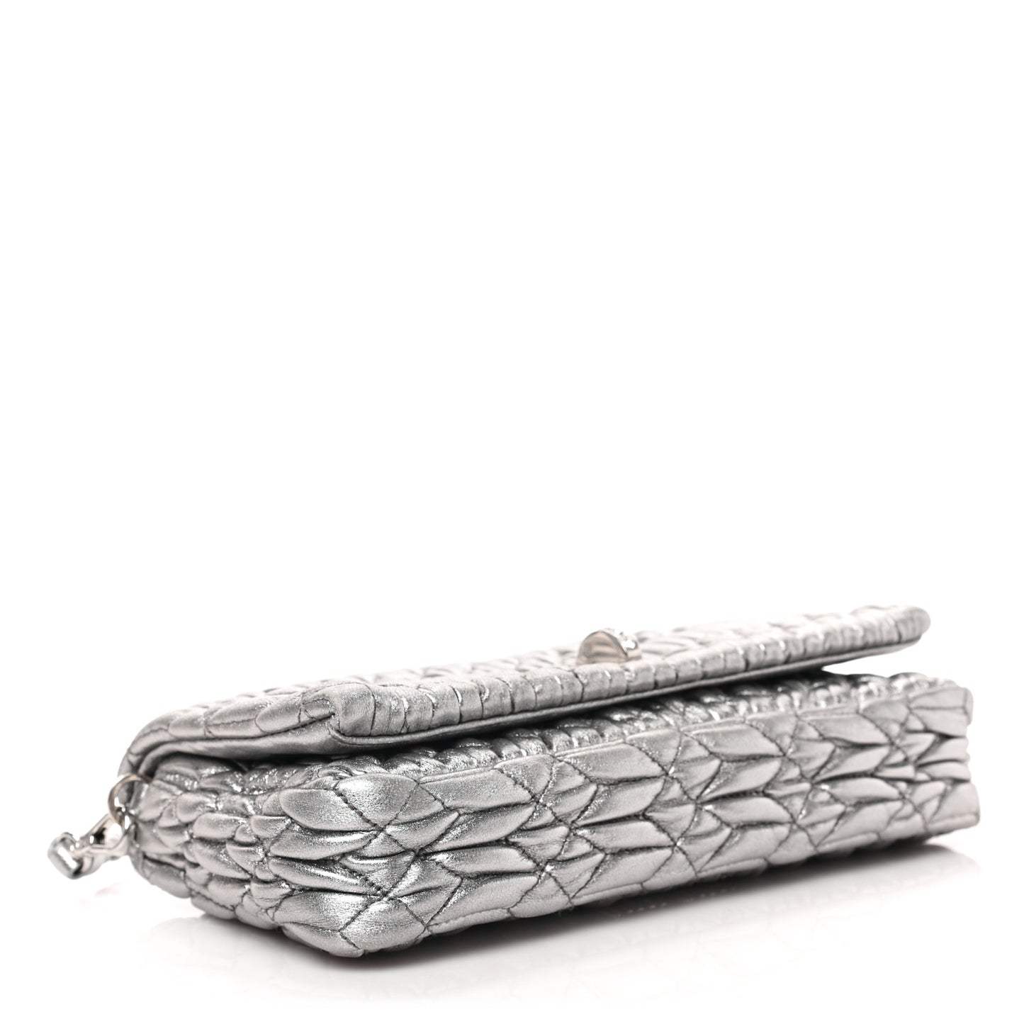Metallic Nappa Matelasse Crystal Flap Clutch Cromo
