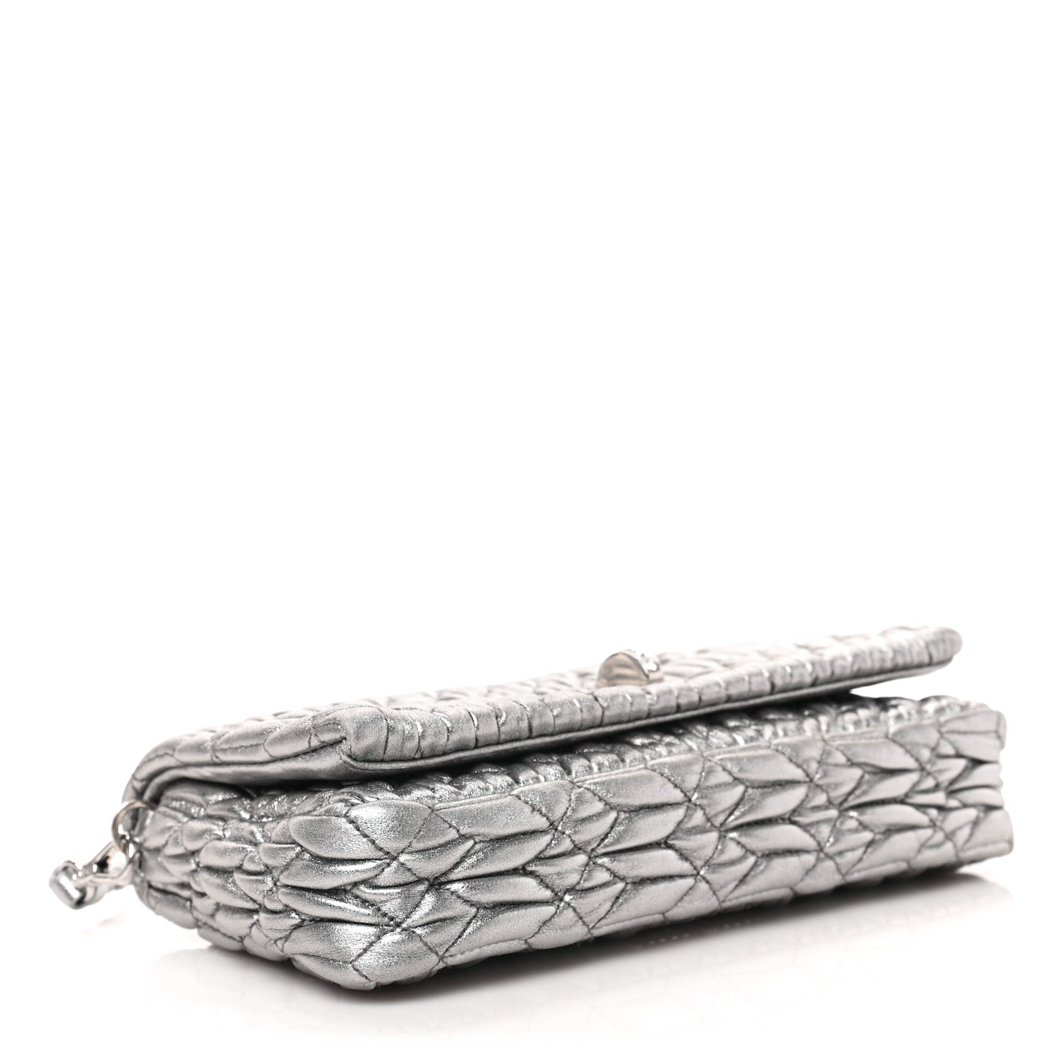 Miu Miu Metallic Nappa Matelasse Crystal Flap Clutch Cromo 4 of 9