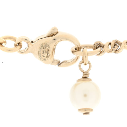 Chanel Metal Pearl Crystal CC Textured Pendant Necklace Gold 5 of 5