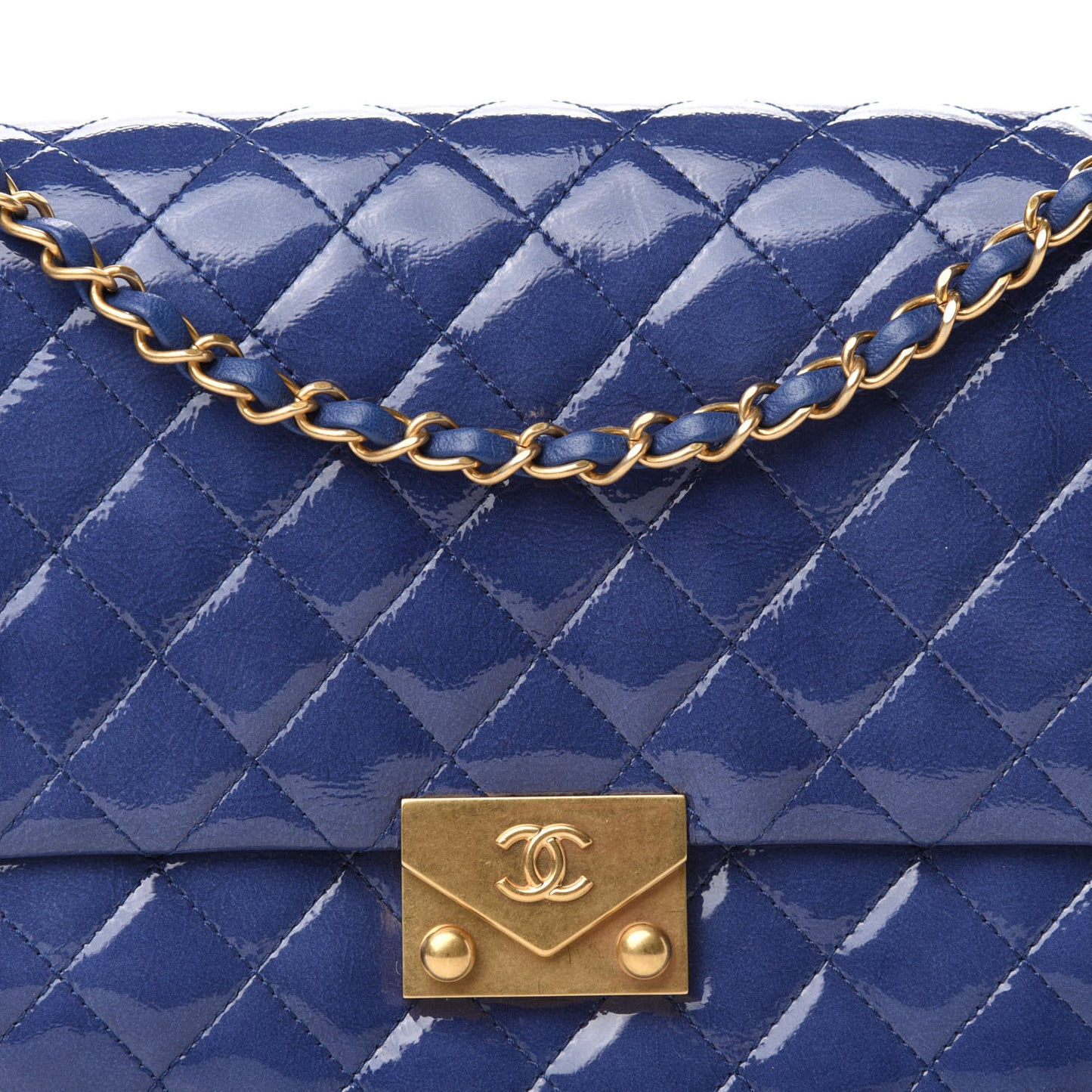 Patent Quilted 3 Pocket Accordion Flap Blue