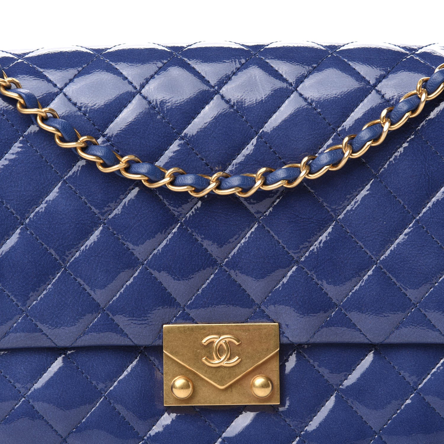 Chanel Patent Quilted 3 Pocket Accordion Flap Blue 10 of 10