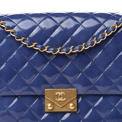 Chanel Patent Quilted 3 Pocket Accordion Flap Blue 10 of 10