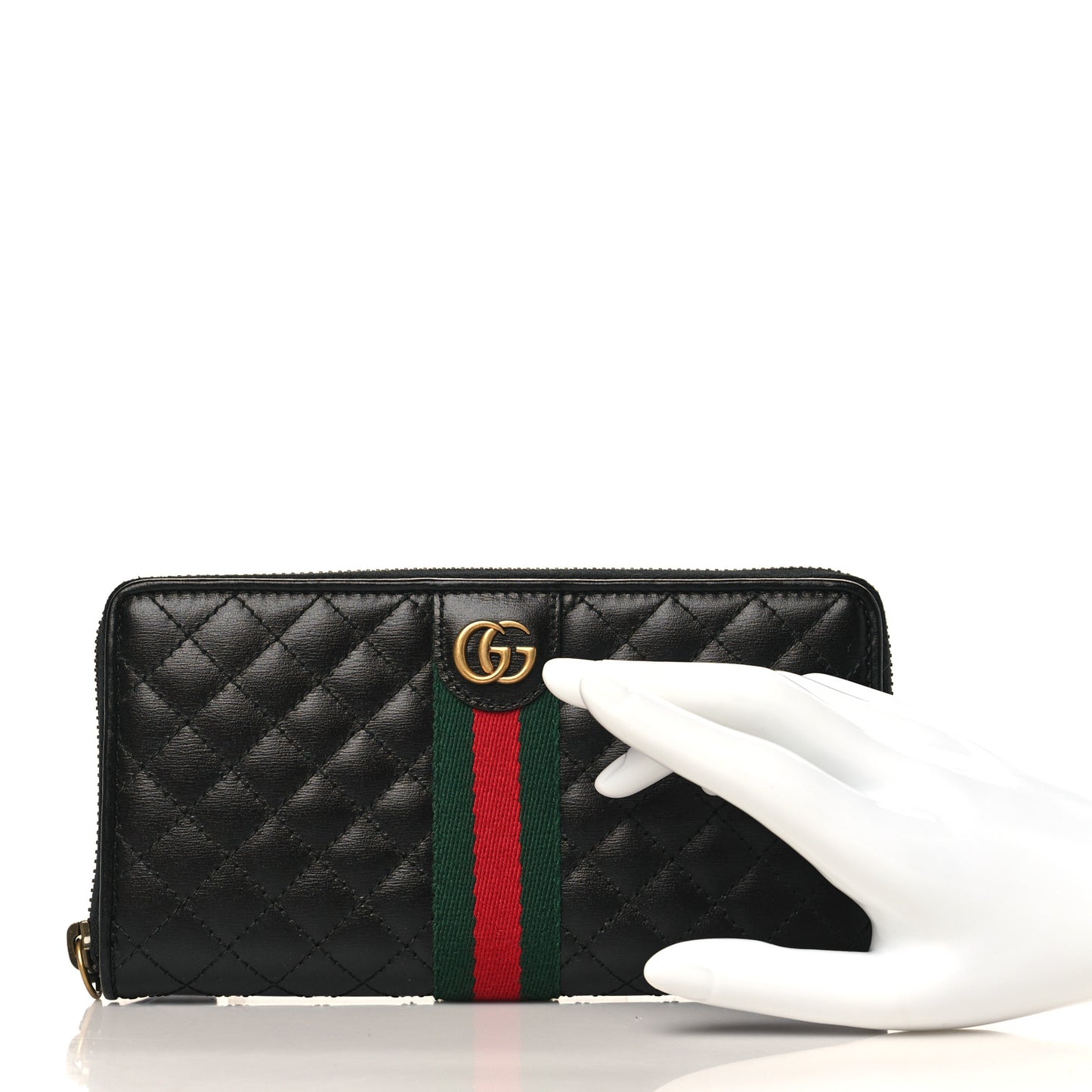 Calfskin Web Trapuntata GG Zip Around Wallet Black