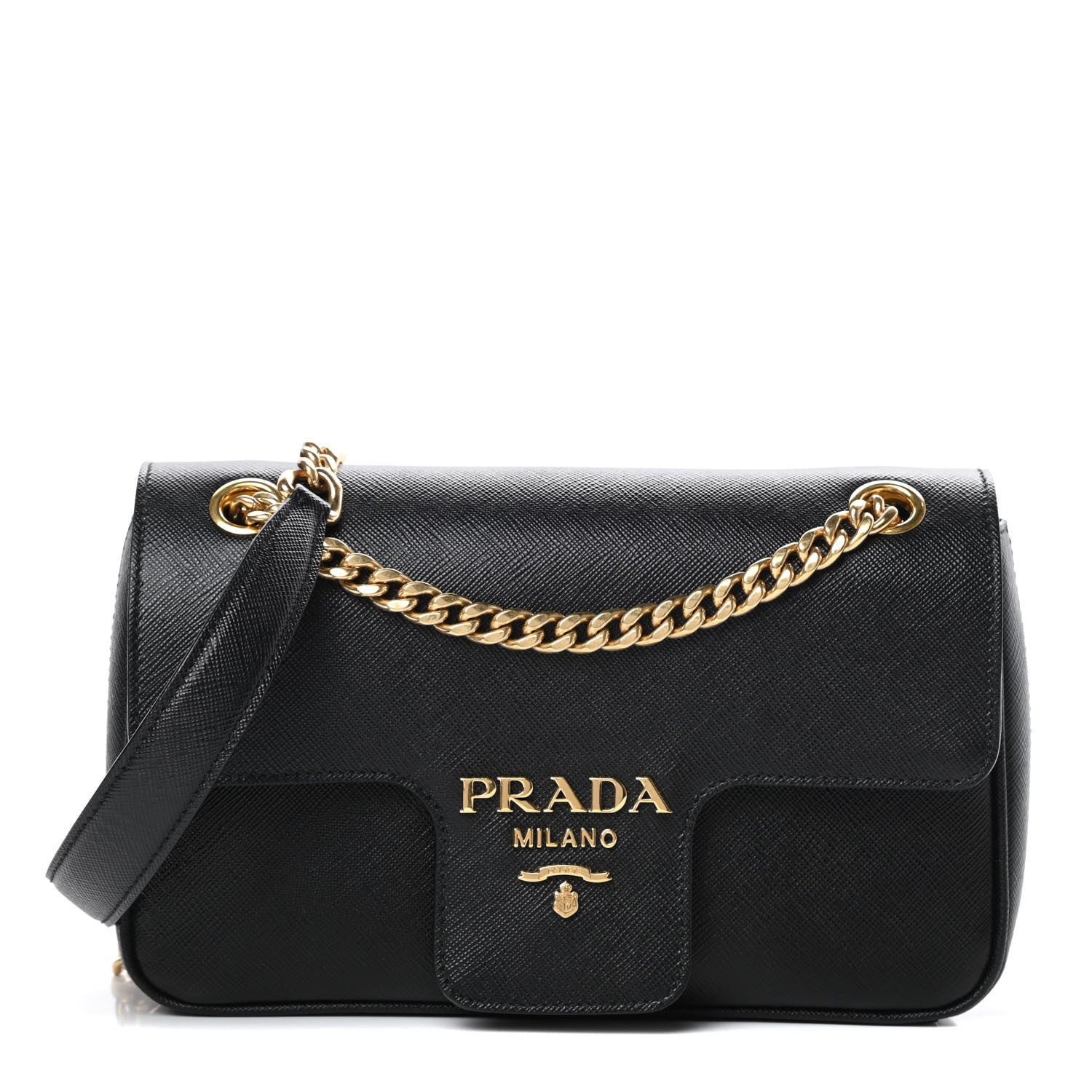 Prada Saffiano Flap Shoulder Bag Black 1 of 14