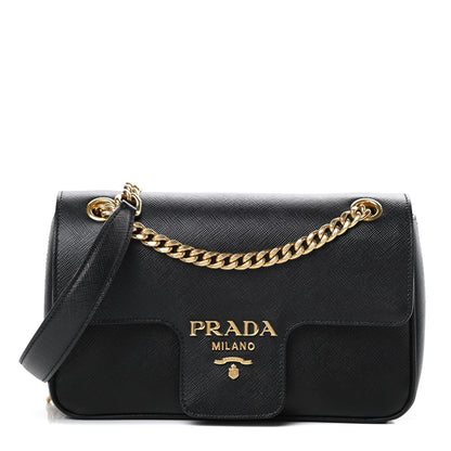 Prada Saffiano Flap Shoulder Bag Black 1 of 14