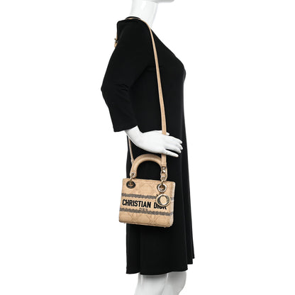 Christian Dior Raffia Woven Cannage Embroidered Mini Lady D-Lite Natural Black 2 of 10