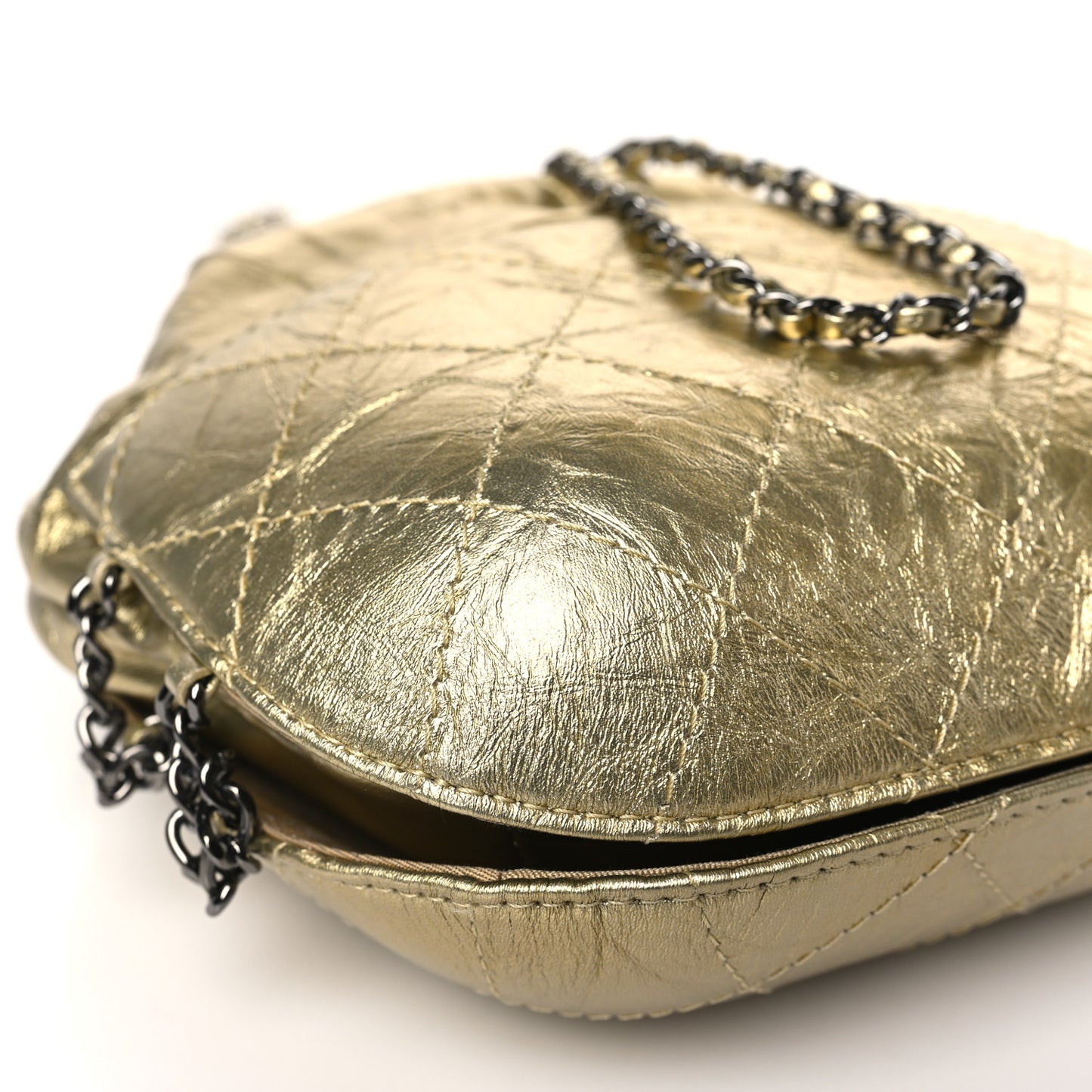 Metallic Aged Calfskin Quilted Small Gabrielle Bucket Gold