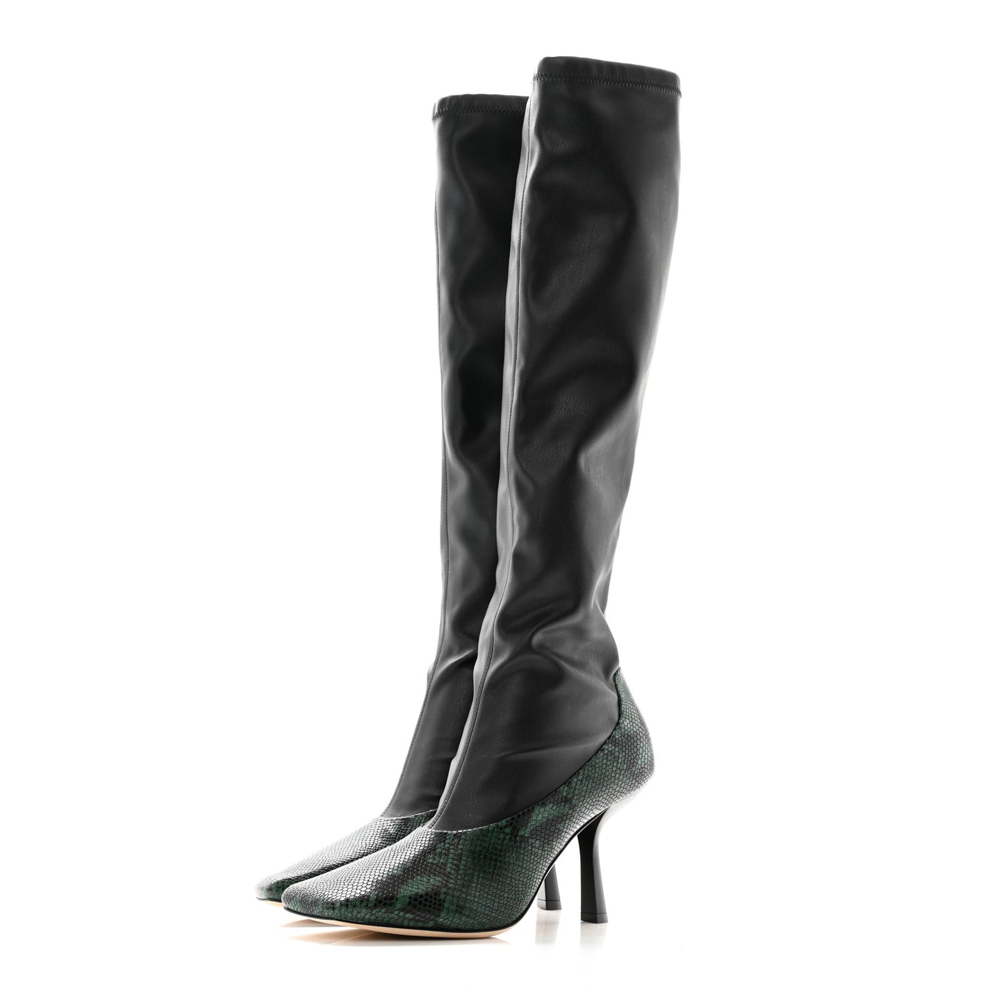 Calfskin Snakeskin Printed Myka 85 Knee High Boots 37 Black Dark Moss