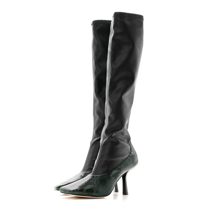 Jimmy Choo Calfskin Snakeskin Printed Myka 85 Knee High Boots 37 Black Dark Moss 3 of 6