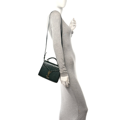 Saint Laurent Calfskin Crocodile Embossed Mini Classic Monogram Cassandra Top Handle Dark Mint 2 of 11