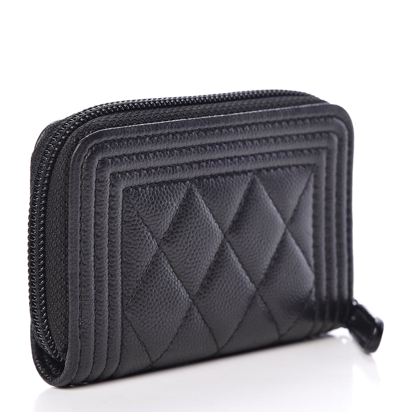 Caviar Quilted Boy Zip Around Coin Purse Wallet So Black