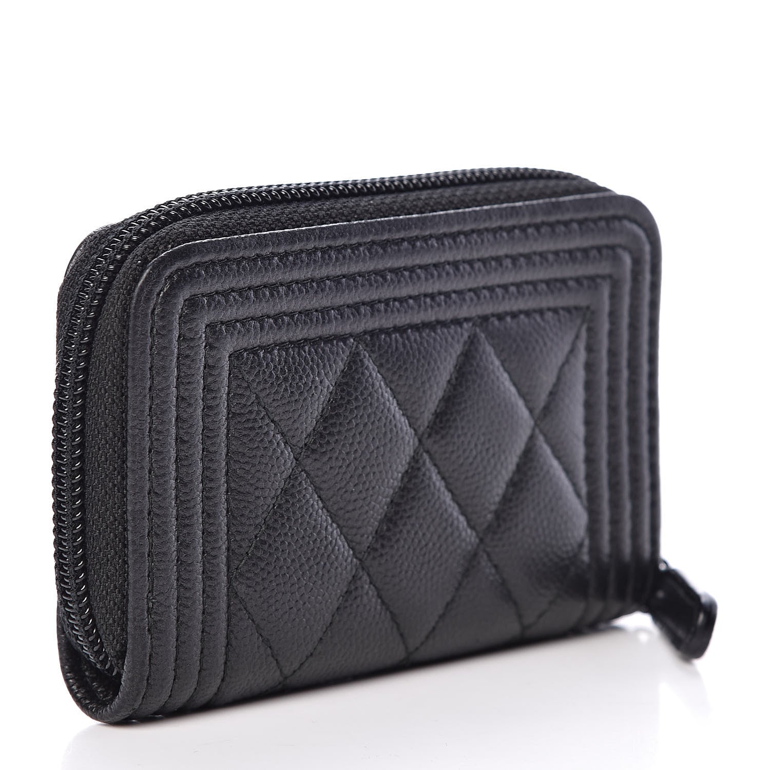 Chanel Caviar Quilted Boy Zip Around Coin Purse Wallet So Black 3 of 8