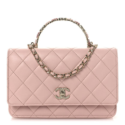 Chanel Lambskin Quilted Metal Enamel Flower Top Handle Wallet On Chain WOC Light Pink 1 of 13