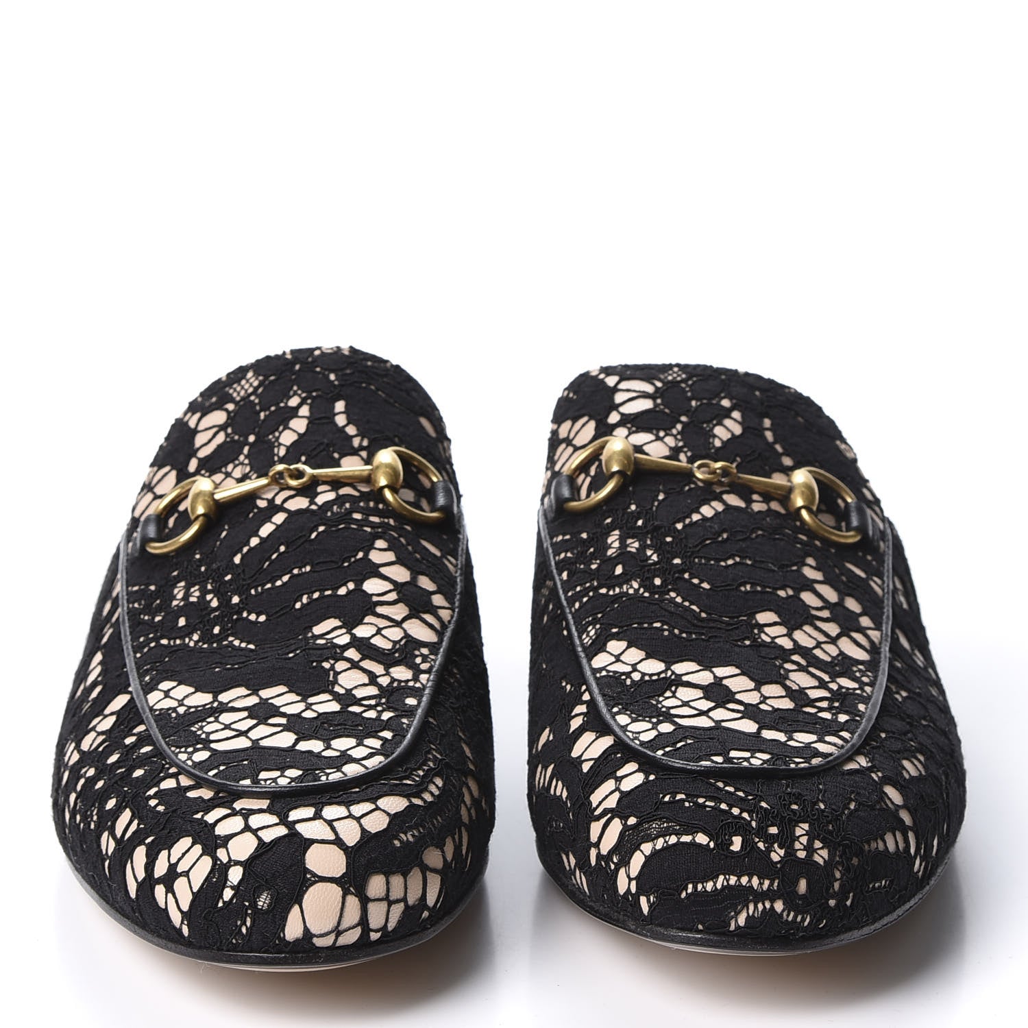 Gucci Lace Malaga Kid Womens Princetown Slippers 39 Black Skin Rose 2 of 10