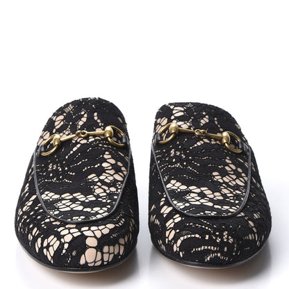 Gucci Lace Malaga Kid Womens Princetown Slippers 39 Black Skin Rose 2 of 10