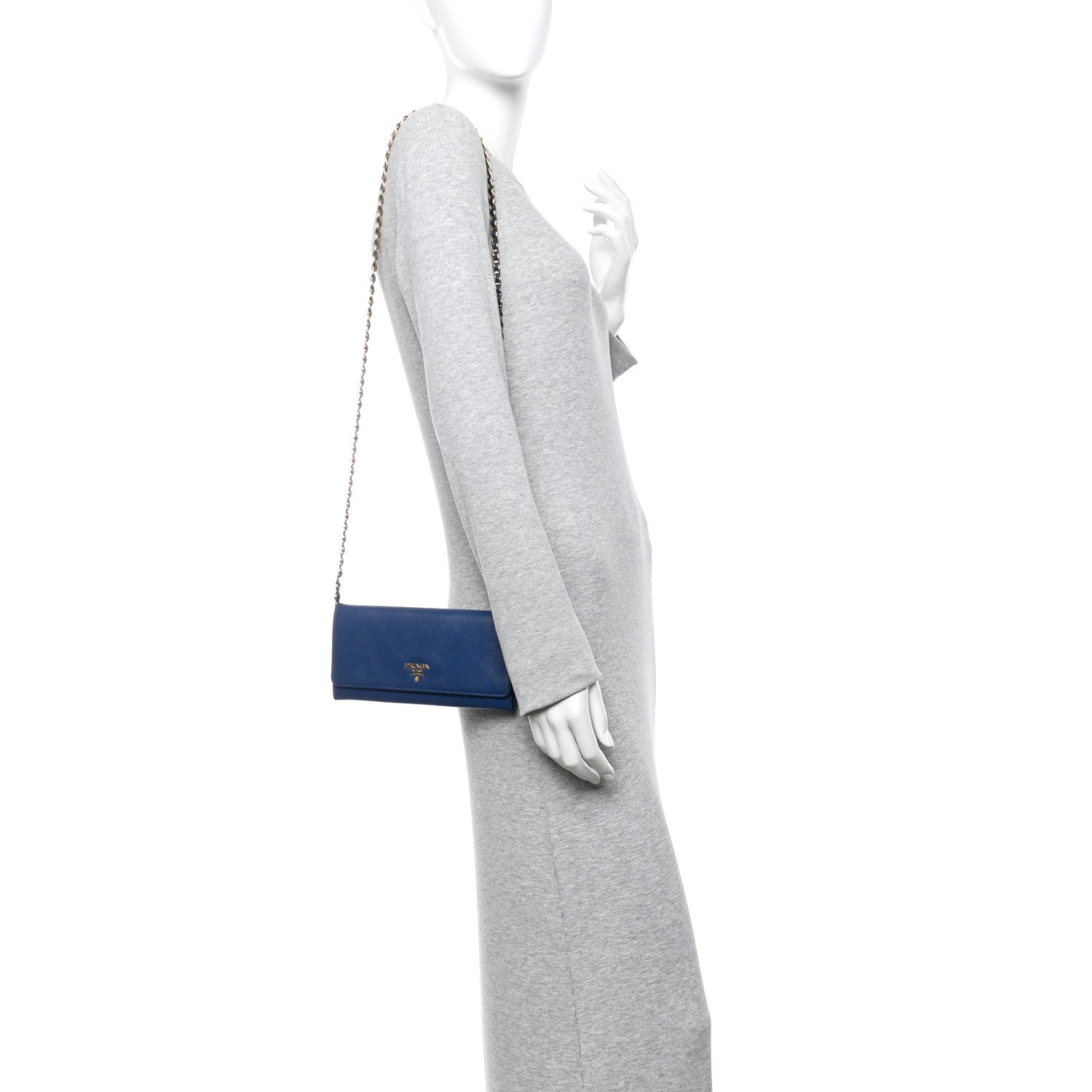 Prada Saffiano Metal Oro Chain Wallet Bleuette 2 of 11