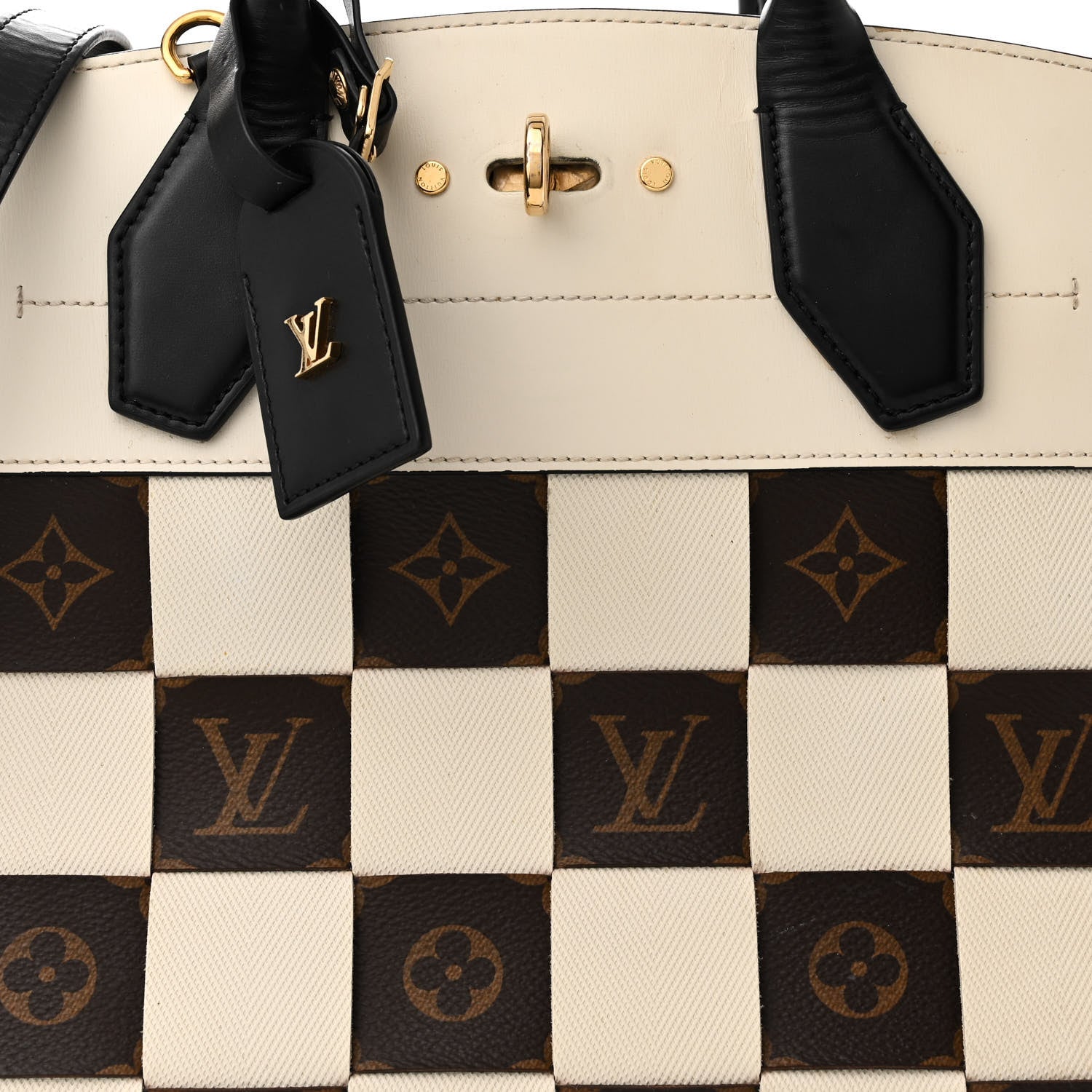 Louis Vuitton Calfskin Monogram Damier Tressage City Steamer MM Creme 7 of 9