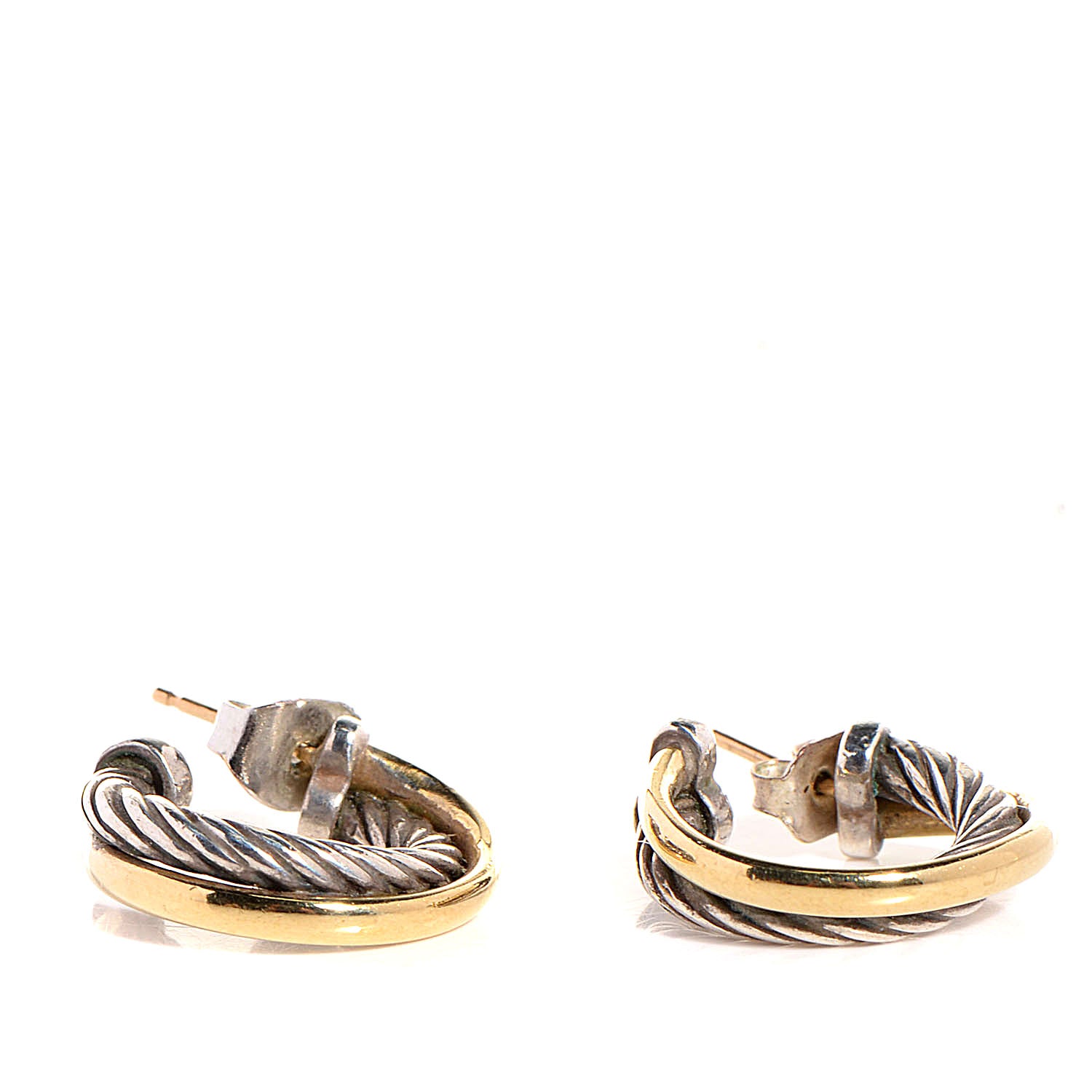 David Yurman Sterling Silver 18K Yellow Gold 17mm Crossover Cable Hoop Earrings 3 of 6