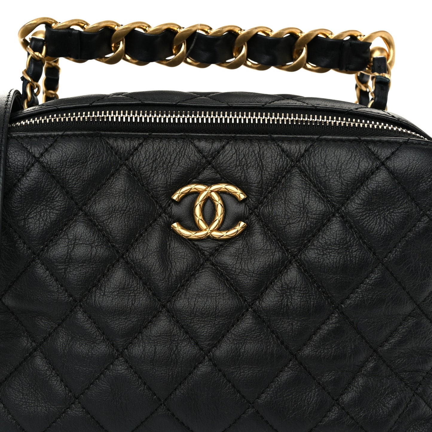 Calfskin Quilted Small Bowling Bag Black