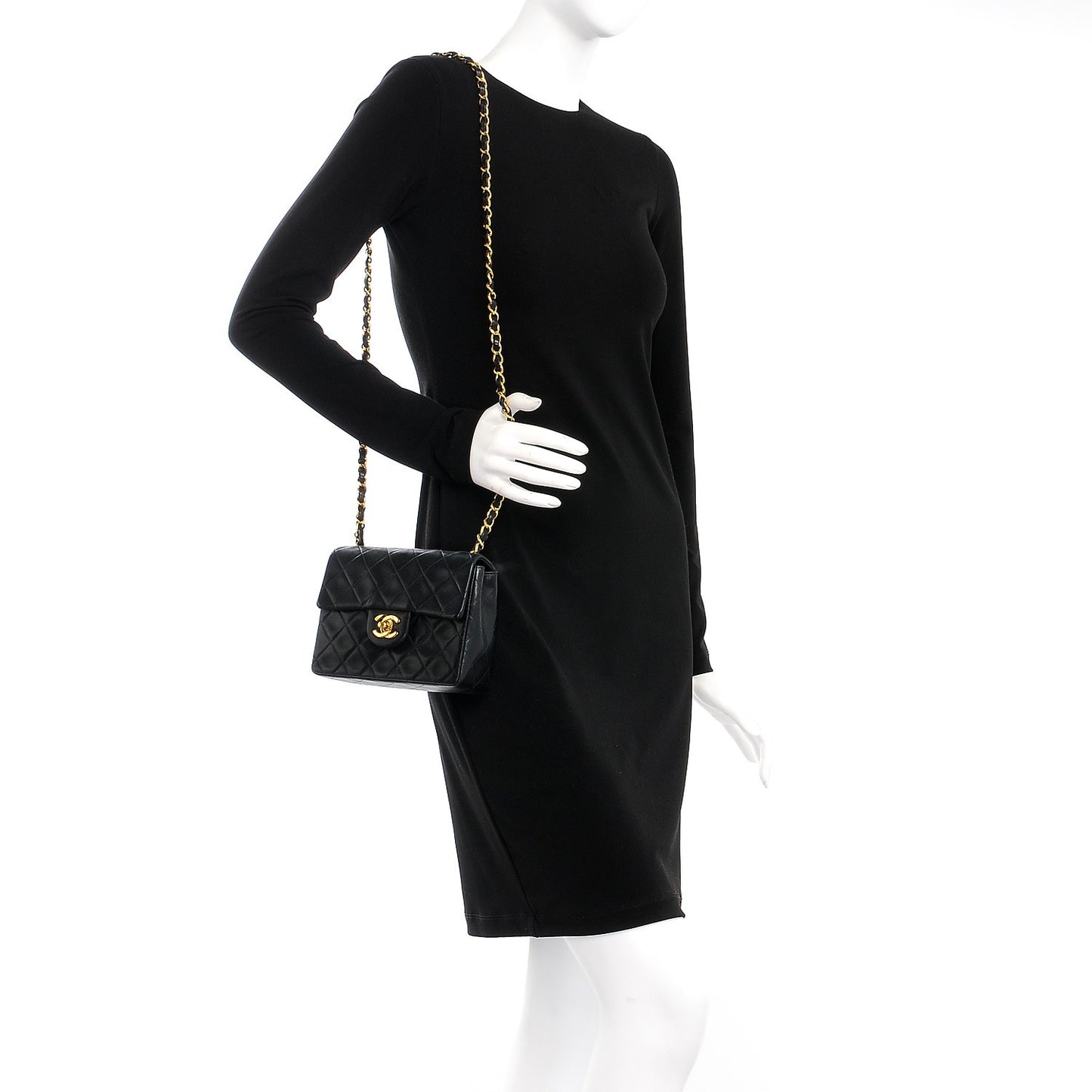 Lambskin Quilted Mini Square Flap Black