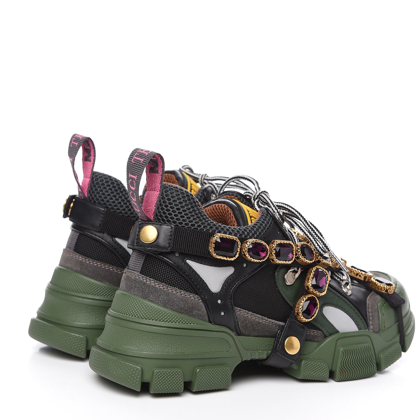 X SEGA Mesh Suede Calfskin Removable Crystals Flashtrek Sneakers 36 Loess Black Olive Green