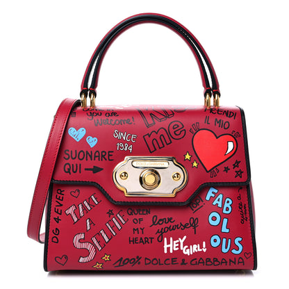 Dolce & Gabbana Calfskin Graffiti Printed Welcome Satchel Rosso Multicolor 1 of 8