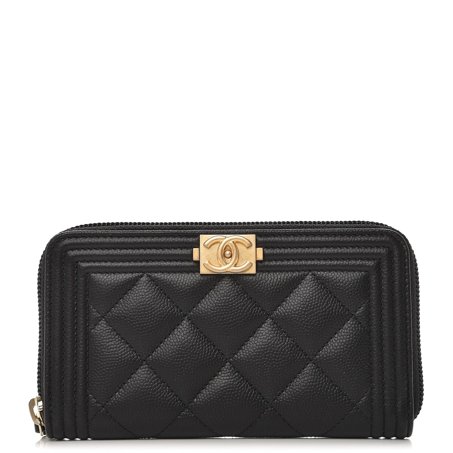 Caviar Quilted Boy Small Zip Around Wallet Black