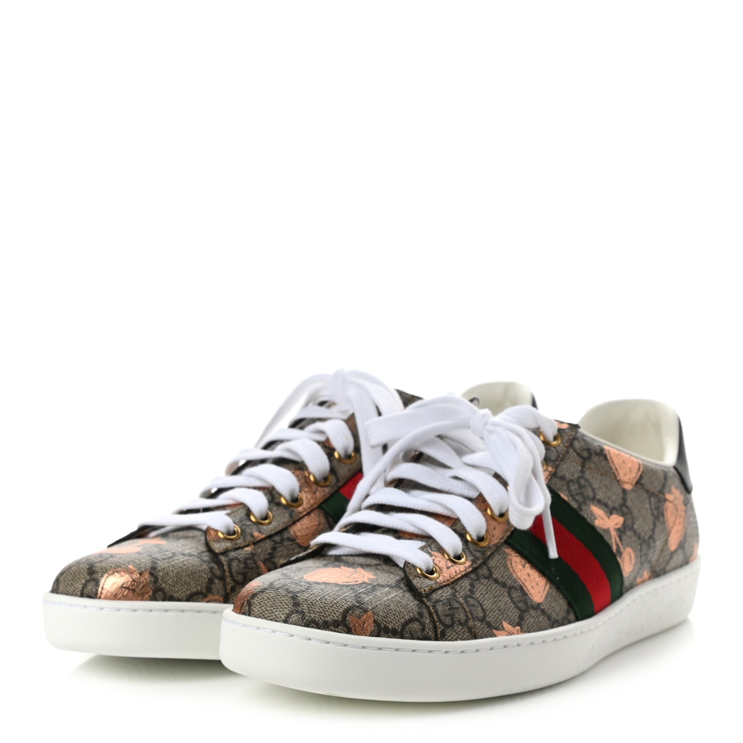 GG Supreme Monogram Berry Web Womens Ace Sneakers 40 Beige Light Copper Black
