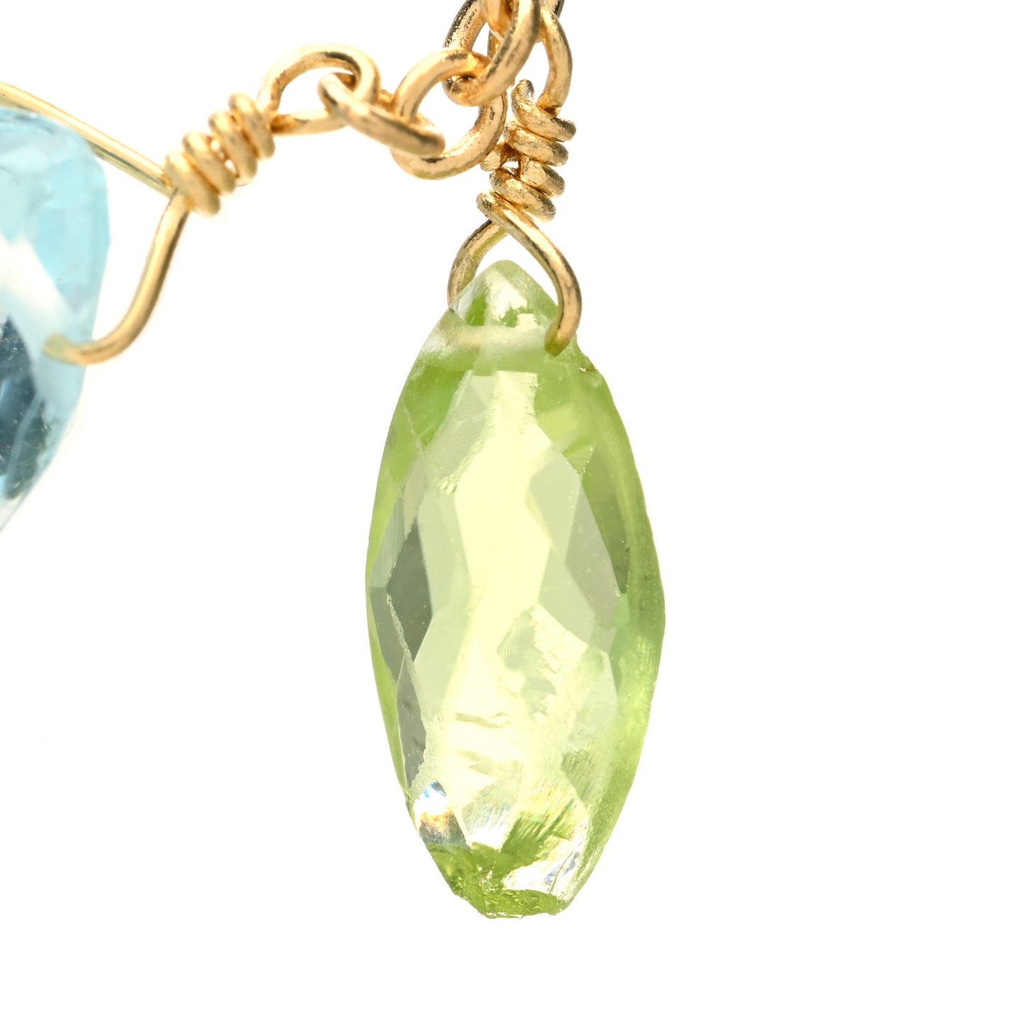 18K Yellow Gold Blue Topaz Peridot Drop Earrings