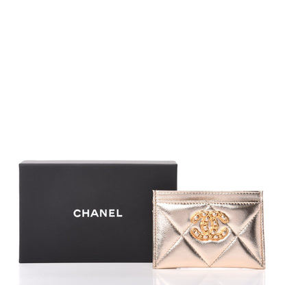 Chanel Metallic Goatskin Quilted Chanel 19 Card Holder Gold 8 of 8