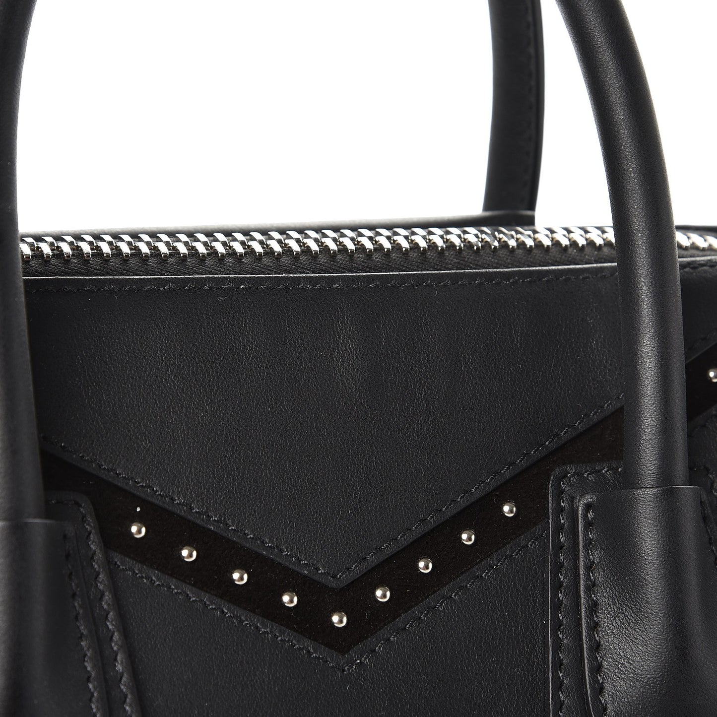 Calfskin Suede Small Studded Chevron Antigona Black