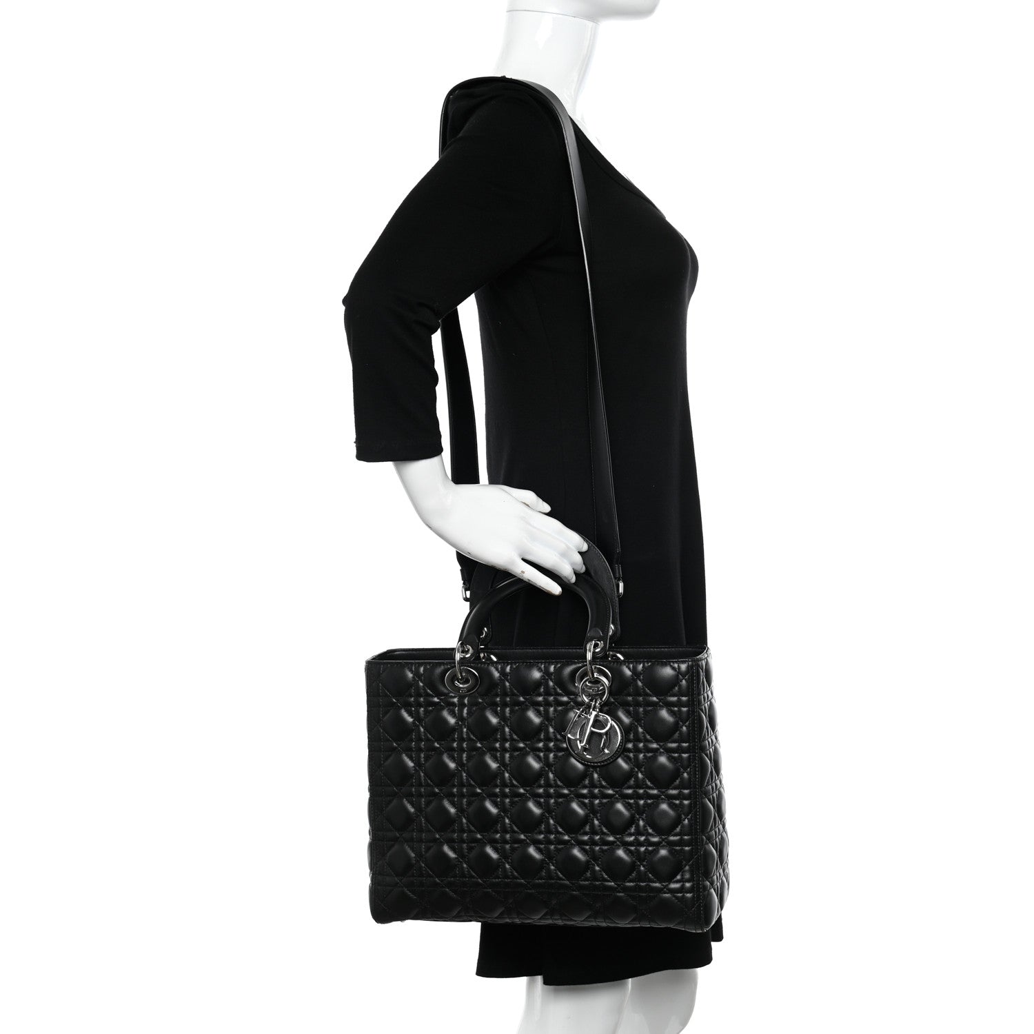 Christian Dior Lambskin Cannage Large Lady Dior Black 2 of 10