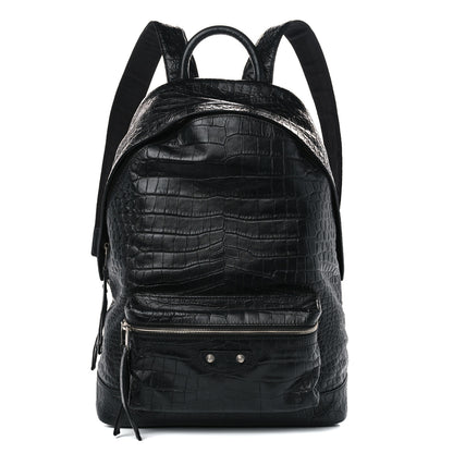 Balenciaga Calfskin Crocodile Classic Hardware Embossed Backpack Black 1 of 12