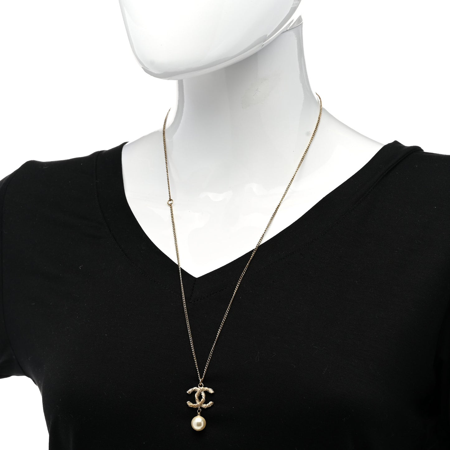 Pearl Crystal CC Drop Necklace Gold