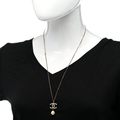 Chanel Pearl Crystal CC Drop Necklace Gold 2 of 5