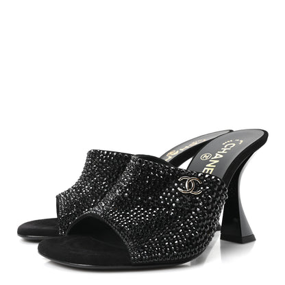 Chanel Crystal Strass CC Mules Sandals 36.5 Black 4 of 10