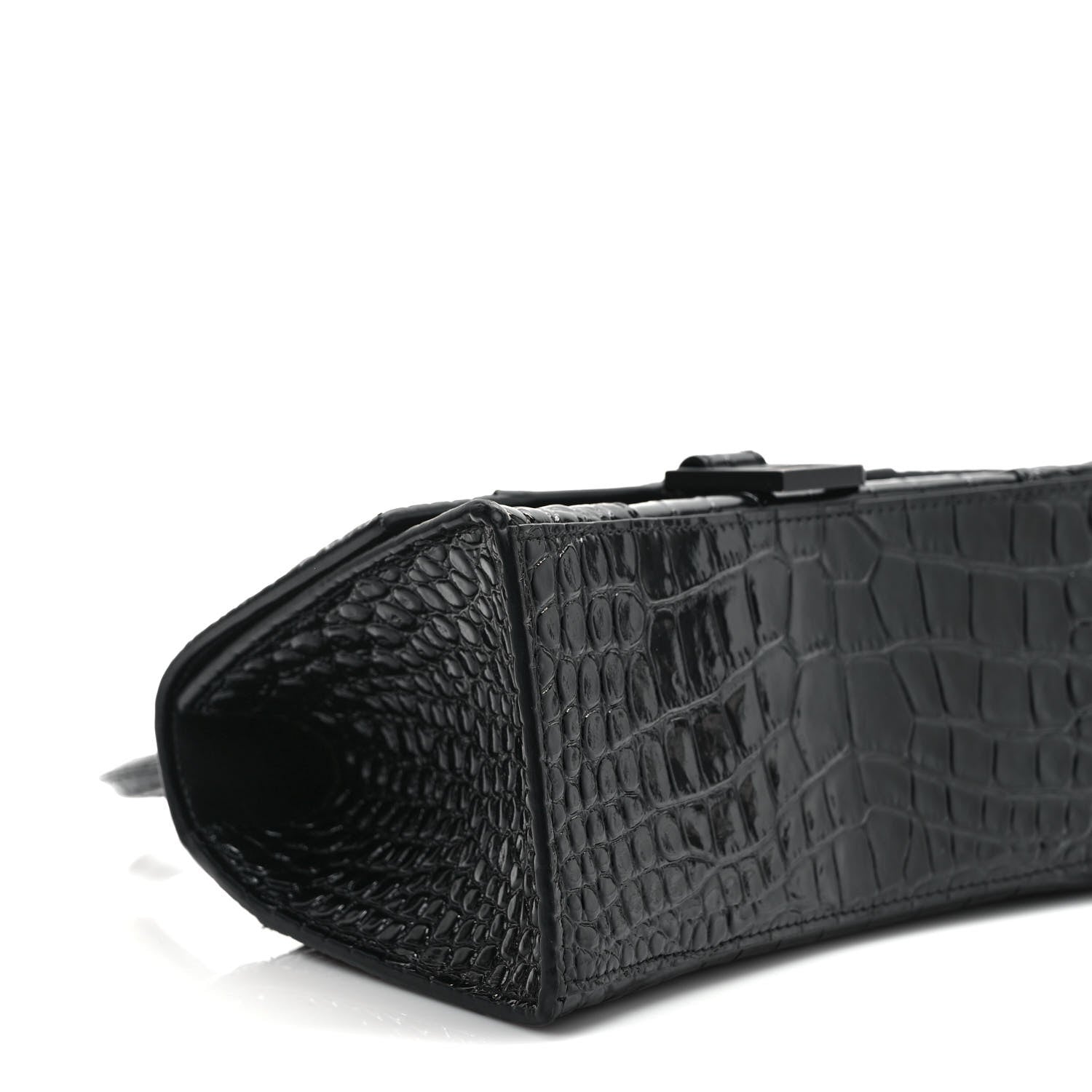 Balenciaga Shiny Calfskin Monochrome Crocodile Embossed Small Hourglass Top Handle Bag Black 7 of 9