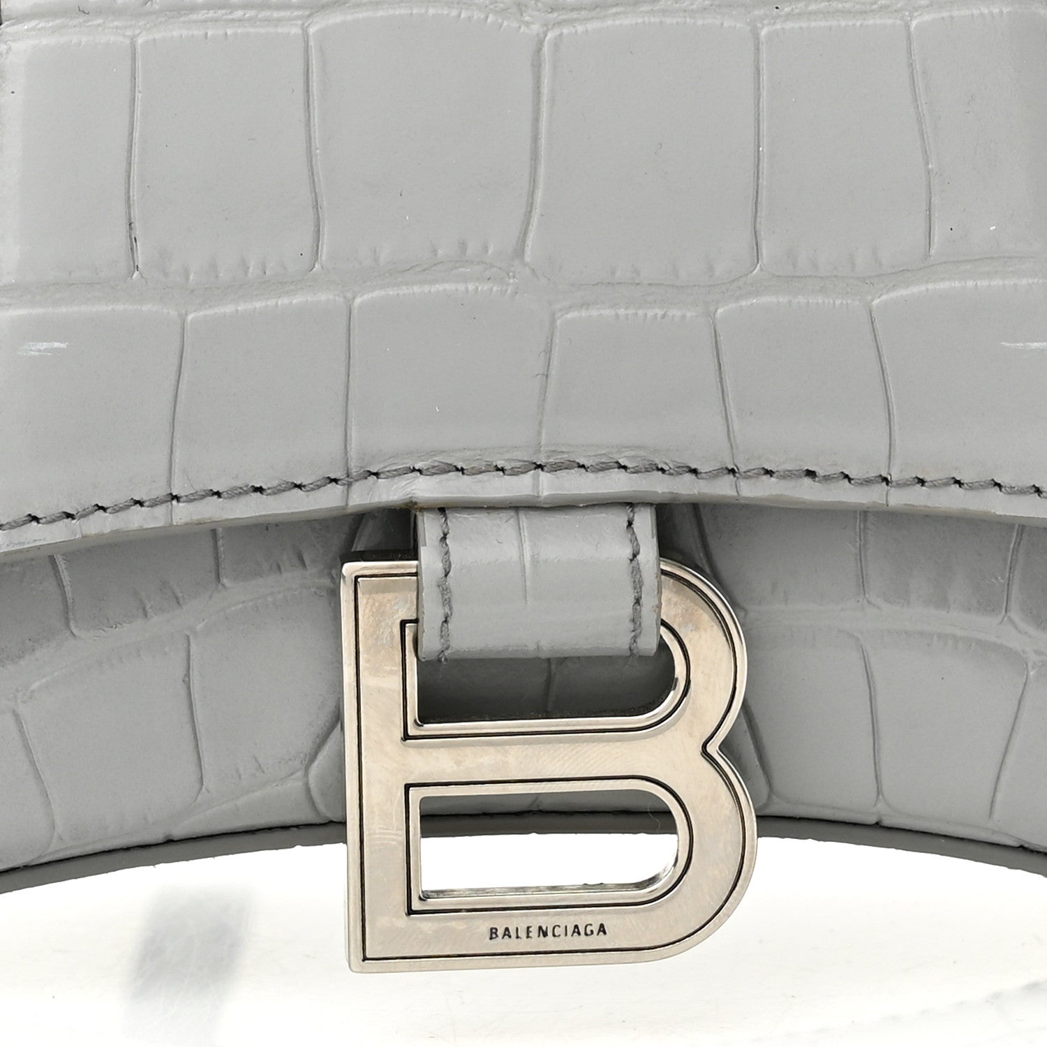 Balenciaga Shiny Calfskin Crocodile Embossed Hourglass Top Handle Bag XS Balenciaga Grey 8 of 13