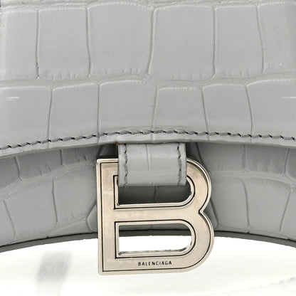Balenciaga Shiny Calfskin Crocodile Embossed Hourglass Top Handle Bag XS Balenciaga Grey 8 of 13
