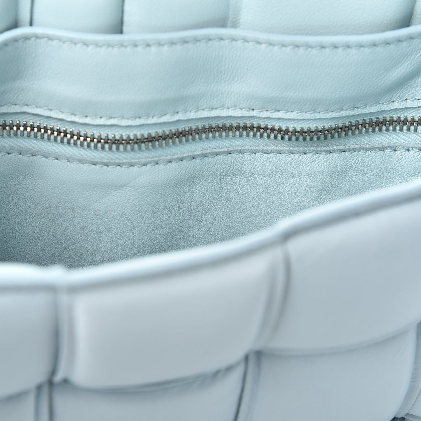 Paper Calfskin Maxi Intreccio Padded Cassette Crossbody Bag Ice